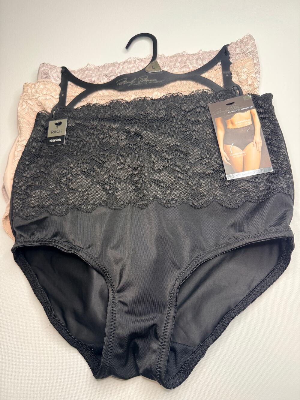 Marilyn Monroe 3-Pack Lace Shaping Briefs Size L Tummy Control MM7305 NWT